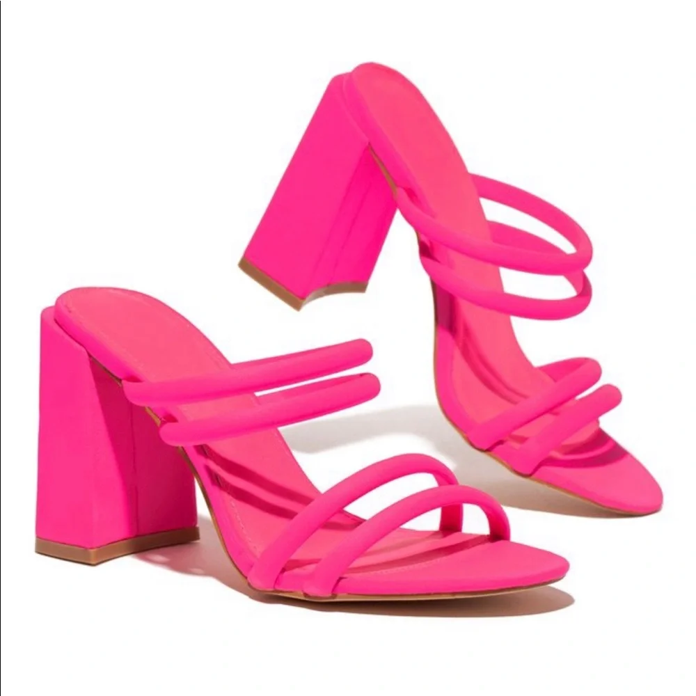 New Neon Pink Chunky Heels - Picture 2 of 2